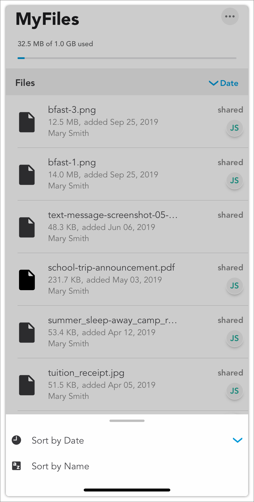 T&T - Parents | Mobile - Sorting MyFiles | OurFamilyWizard