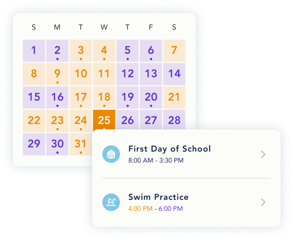 Example of a parenting schedule and events on the OurFamilyWizard Calendar