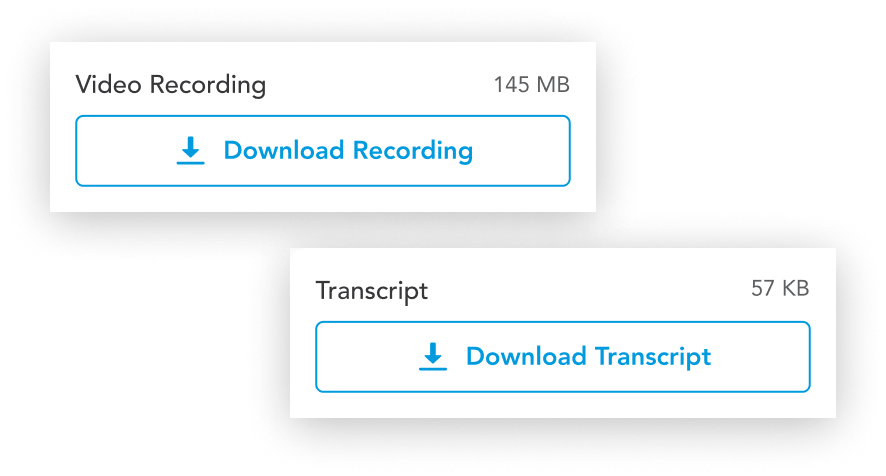 Image of buttons for downloading video call recordings and transcripts in the OurFamilyWizard Calls feature