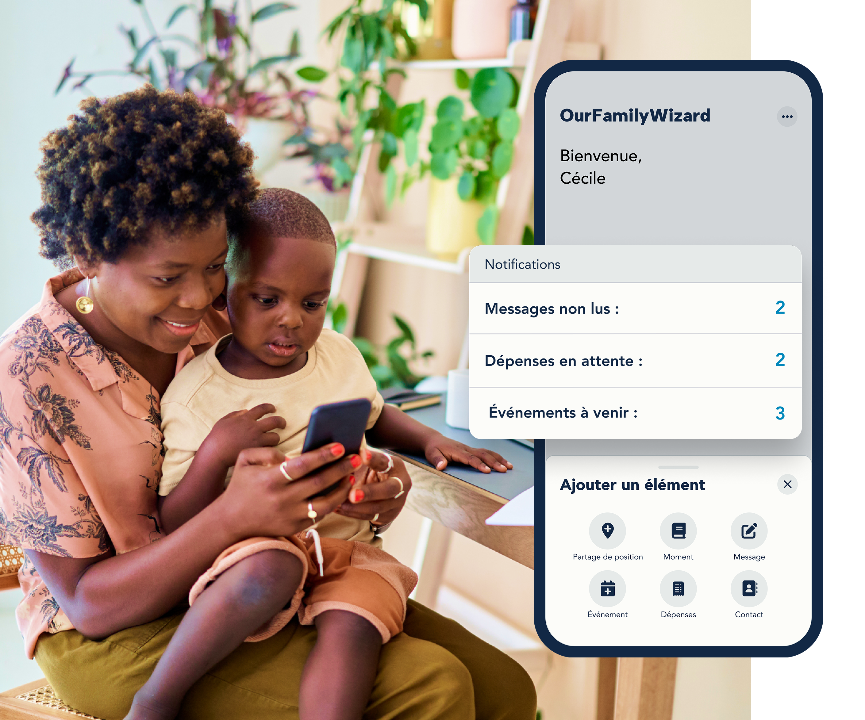 Écran d’accueil de l’application OurFamilyWizard