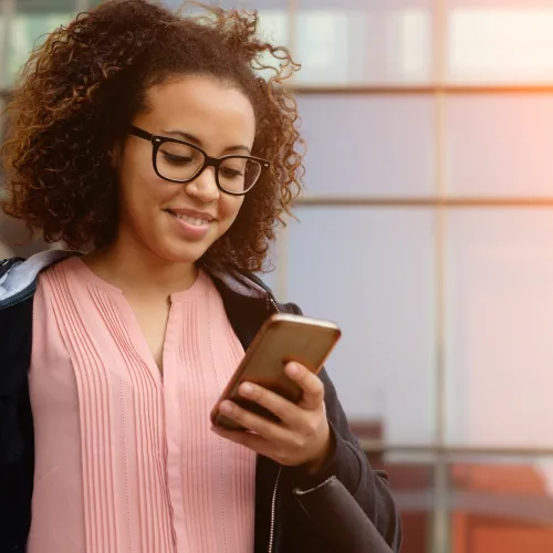 Mom checking details on phone