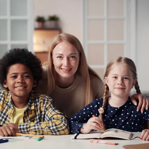 Stepmother with two kids. 