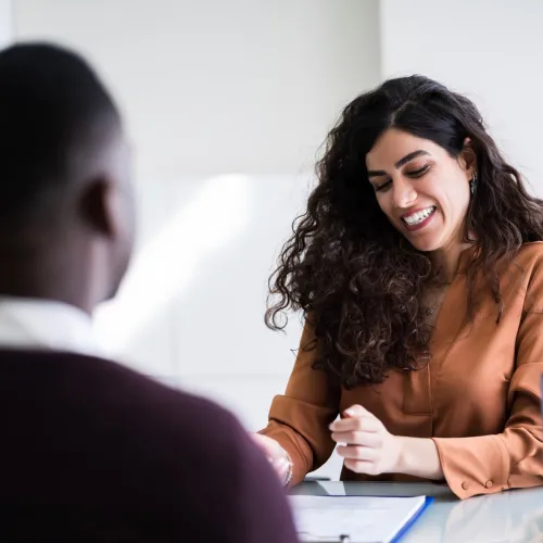 Woman and man meeting. 