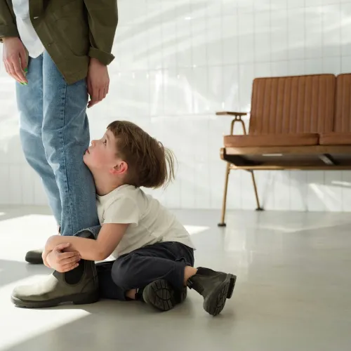 Little boy having a tantrum in public.