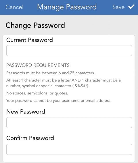 Manage your account password via the OFW mobile app.