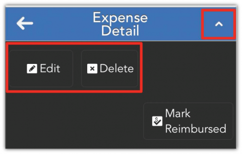When viewing an expense, tap the caret in the top right corner to see the options to update or remove the expense.