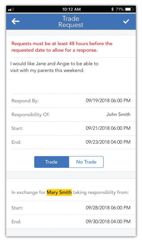 Screenshot of the OFW Trade/Swap™ tool on the iOS app.