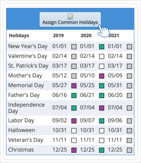 Assigning Common Holidays