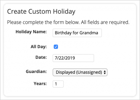 Create Custom Holiday