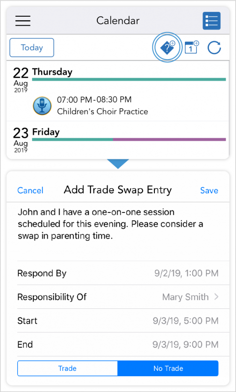 To propose a Trade/Swap, go to the Calendar when viewing a family in Client View Mode.