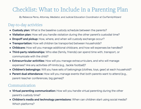 Image of the What to Include in a Parenting Plan Checklist