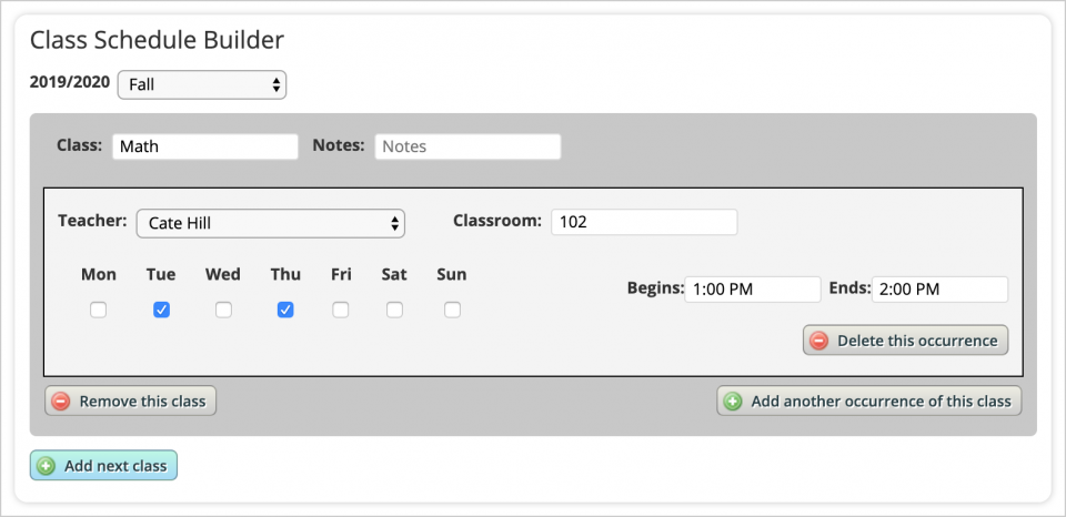 Add Classes to School Schedule