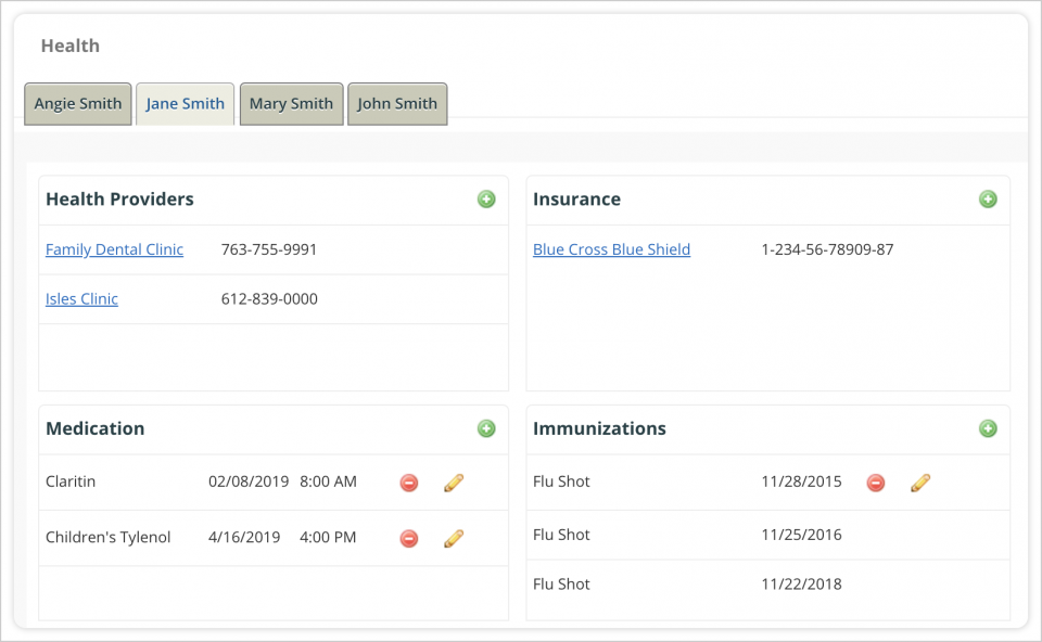 Managing Health Entries