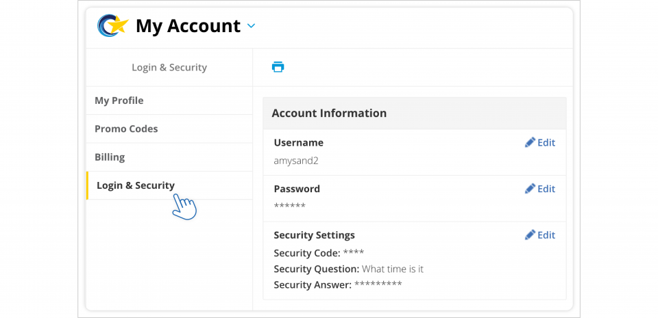 Access your account's security settings through My Account.