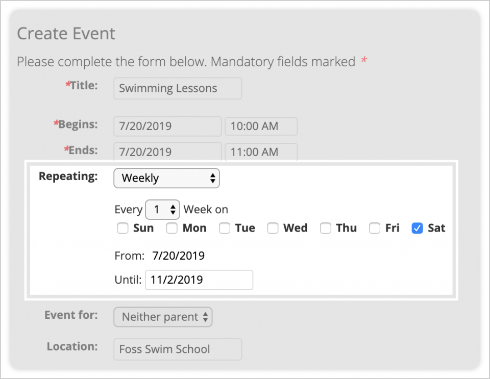 Create a Repeating Event