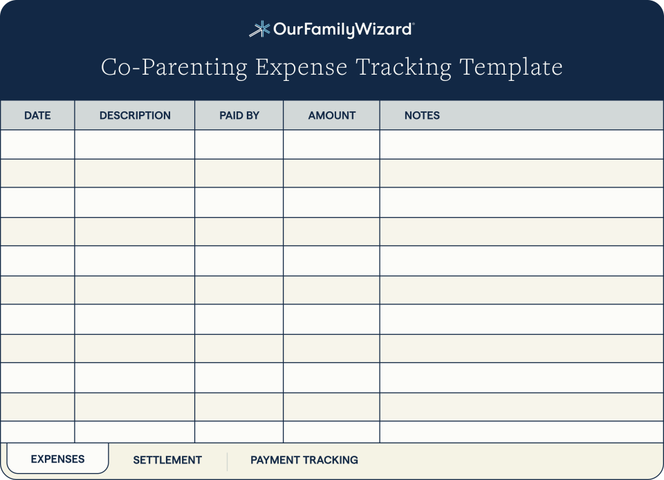 Image of free template for divorced parents to track their shared co-parenting expenses