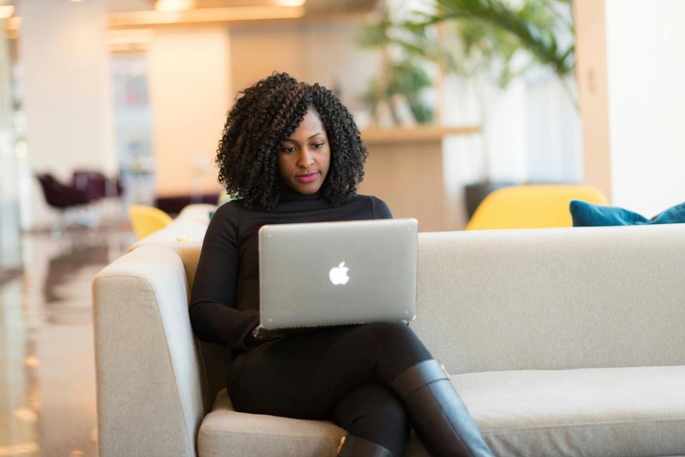 Woman on laptop.