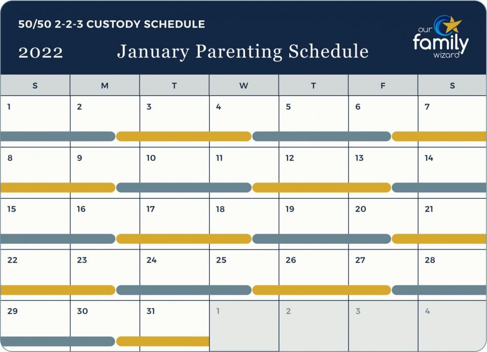 Image of a 2-2-3 custody schedule template for 2022