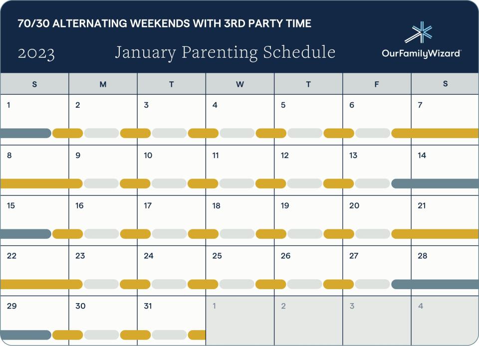 70/30 alternating weekends with third party time template for 2023