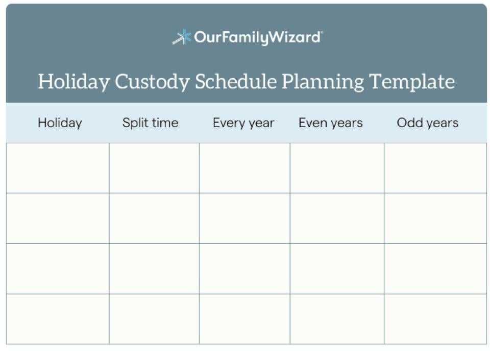 Example of OurFamilyWizard's holiday custody schedule planning template